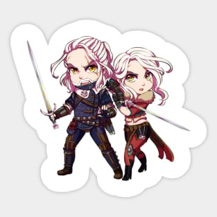 Chibi Geralt and Ciri Sticker